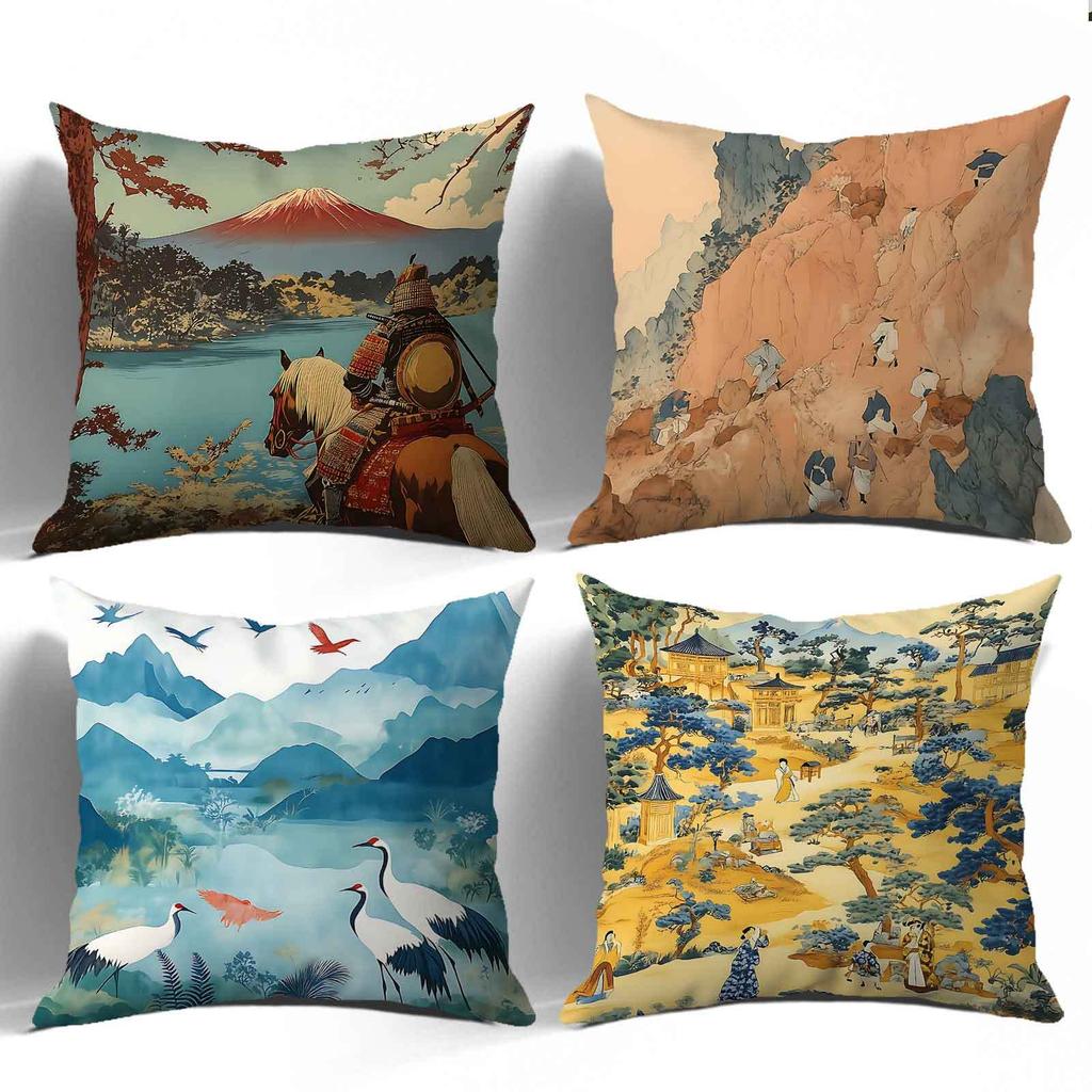 Landscaping Design Digital Printing Pillow Cover Short Plush Suitable Living Rooms Bedrooms Sofas Throw Cushion Cover 4Pcs