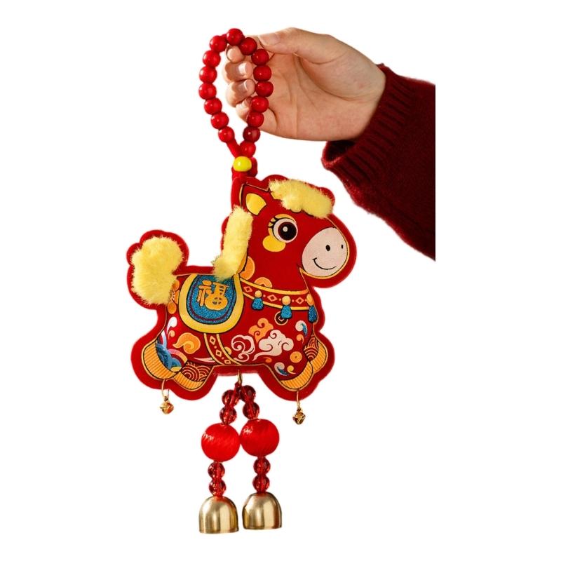 Year of Horse Festival Decoration Velvety Cotton Fabric Chinese New Year Ornaments for Entrydoor Wall Home Decoration
