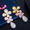 CMM Luxurious Cubic Zirconia 3 Tone Gold Color Leaf Flower Drop Earrings