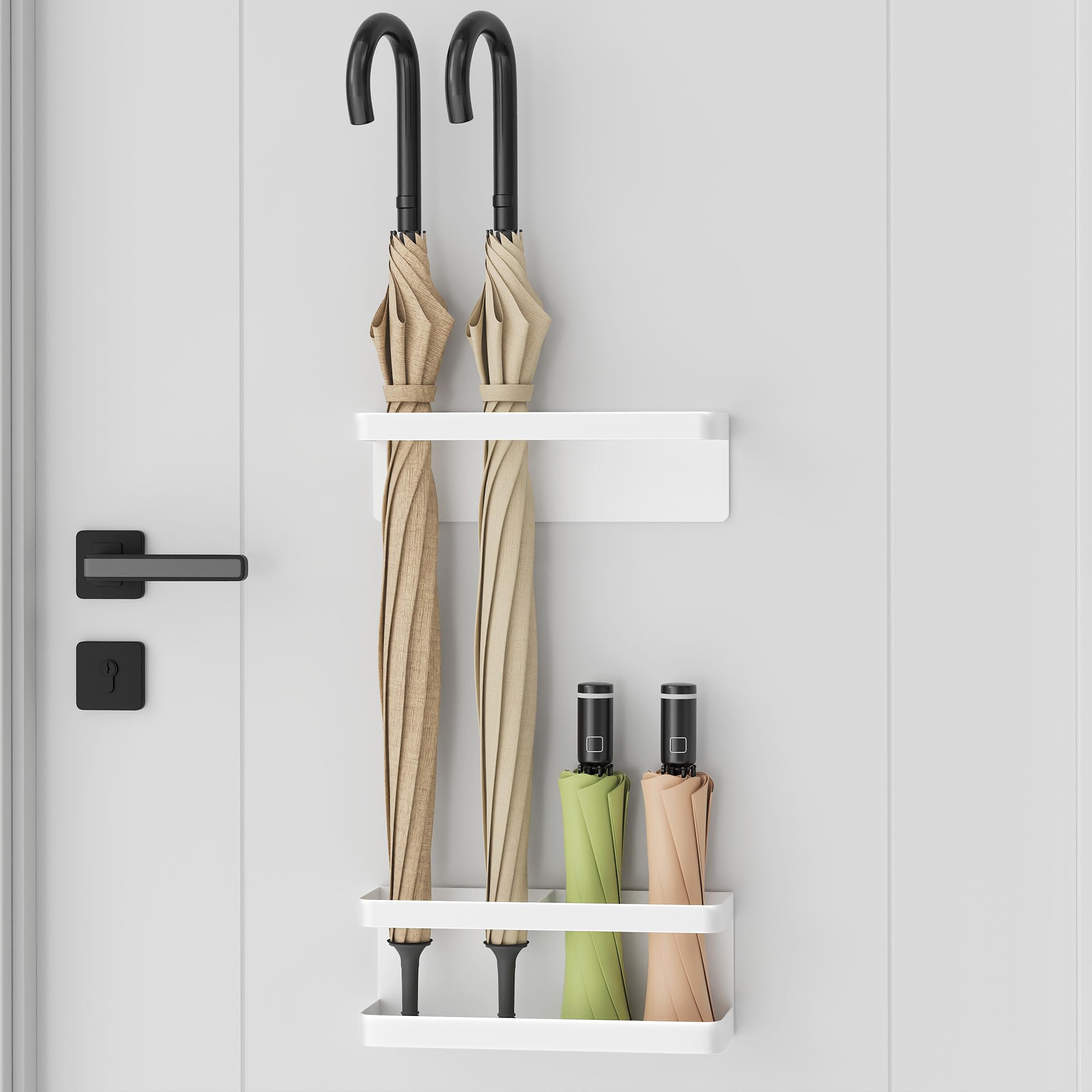 

Magnetic Umbrella Stand with Slim and Compact Umbrella for Storage Hooks, Holder/Rack Kitchen/Entryway (White, Large) белый