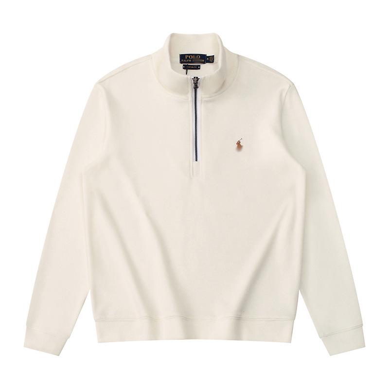 Men's Half-Zip Stand Collar Polo Horse Logo Embroidered Long Sleeve Hoodie Jacket