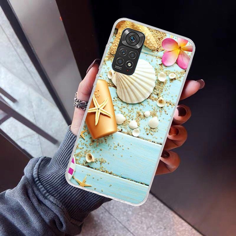 

Blue Wood Seashells Sea Star Phone Case For Xiaomi Redmi Note 10 11 12 13 14 15 Pro Plus 11S 12S 14S 11T 11E 10S Soft TPU Back C Redmi Note 13 5G