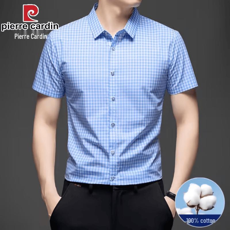 Pierre Cardin Men s Cotton Plaid Short-Sleeve Shirt M
