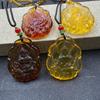 Yellow Jambhala Pendant Necklace For Men Women Religious Lucky Amulet Buddha Necklace Long Sweater Chain Accessories Gift