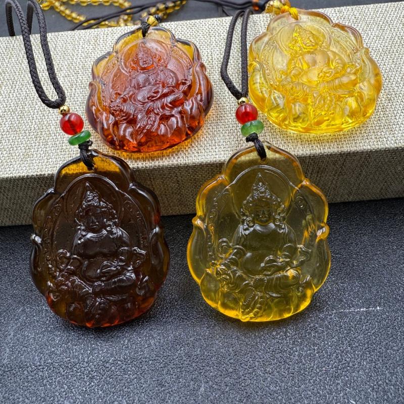 Yellow Jambhala Pendant Necklace For Men Women Religious Lucky Amulet Buddha Necklace Long Sweater Chain Accessories Gift