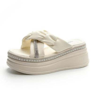 Fashion 7CM Microfiber Leather Women Zandalias De Mujer Females Buckle Platform Peep Toe Slippers Summer Wedge Flat Sandals Slides Shoes