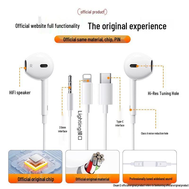 Explosive Sound Quality In-Ear L-Shaped Earphones with Mic & Control for iPhone 12-16