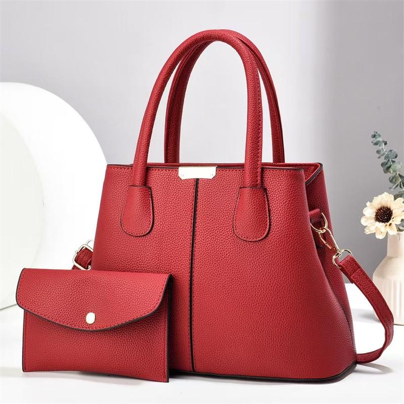 Women's 2-Piece Black Tote Bag Set Stylish Leather Handbag with Matching Wallet & Adjustable Crossbody Strap