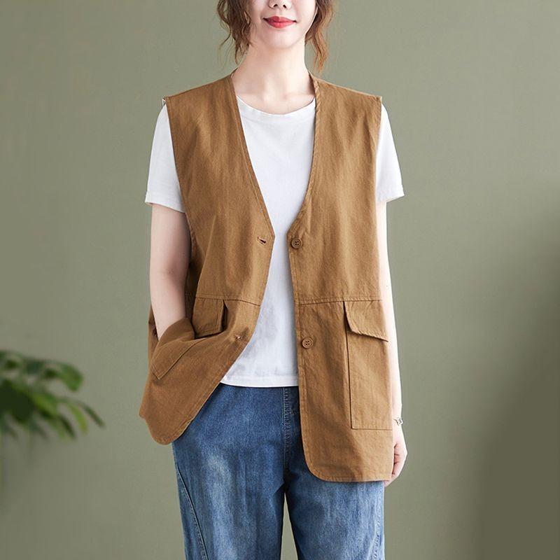 Women's New Spring and Summer Cotton Vest Loose Thin Casual Vest Sleeveless Jacket