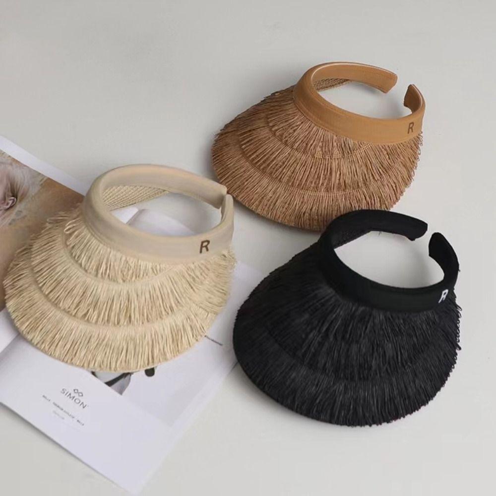 Empty Top Empty Top Sun Hat Designer Sunshade Cap Wide Brim Tassel Straw Hats  Pamama