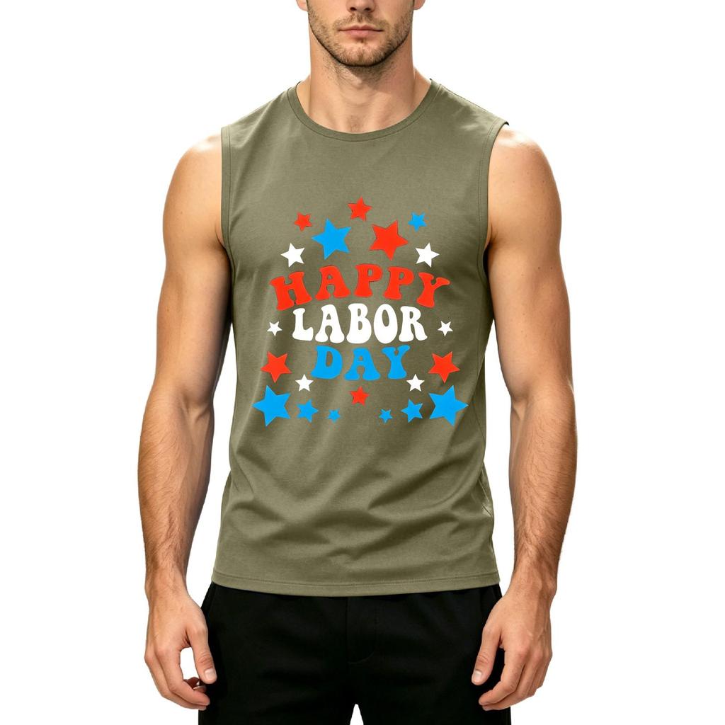 Men Sleeveless Tank Top Casual Muscle Shirt Crew Neck Printed Graphic Tee for Summer Outdoor Activities