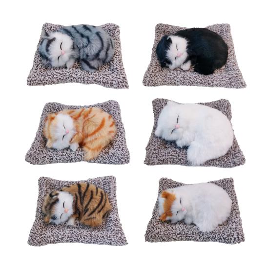 Sleeping Cat Plush Toy with Soft Faux Fur Bamboo Charcoal Bag Air Purifier Car Decor Realistic