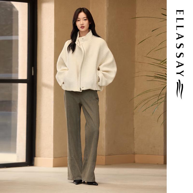 ELLASSAY Women's Pure Wool Stand Collar Short Coat