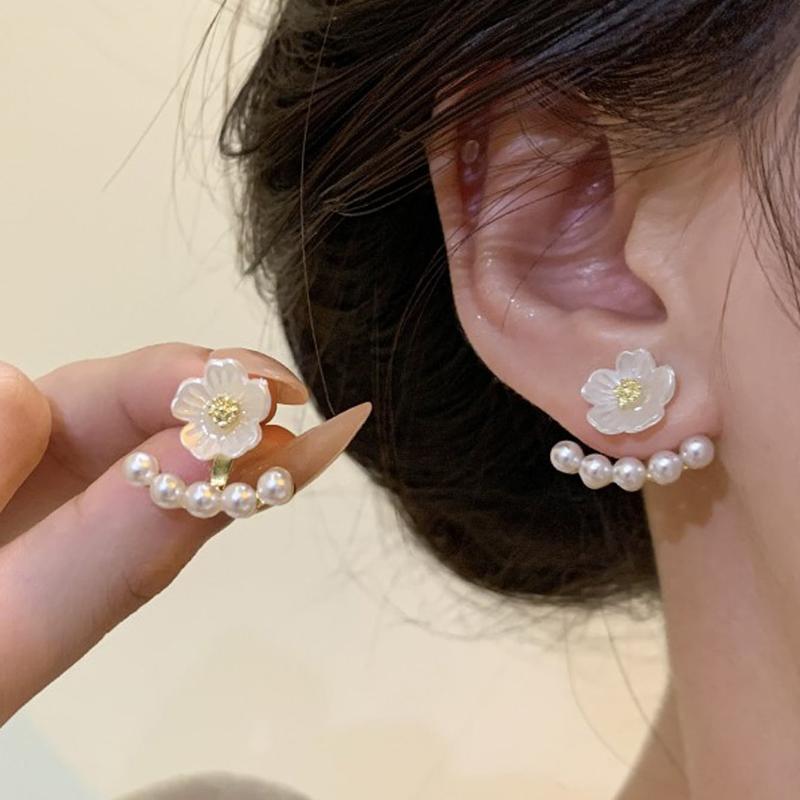 1 Pair Women's Cute Flower Faux Pearl Earrings, Fashion Elegant Simple Solid Color Earrings Suitable for Daily, Casual, Party