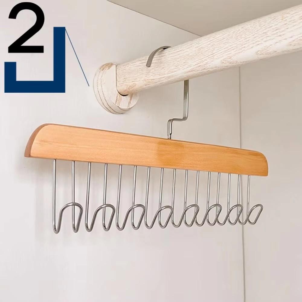 Multi-Layer Wooden Hanger with 8 Hooks, Rotatable Closet Organizer for Camisoles Bras Ties Belts, Space Saving Clothing Rack