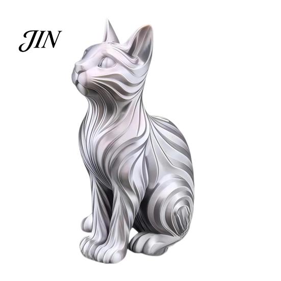 Small Cat Sculpture Gift 3D Printed Statue with Wavy Fur, Modern Sitting Figurine for Display Bookshelf Decor, Minimalist Art Home Office, Lovers