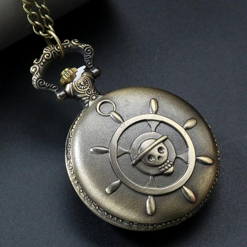 1PC Retro Punk Pirate Captain Double Knife Quartz Pocket Watch with Necklace Chain Pendant Bracelet Gift for Male Men Vintage Clock