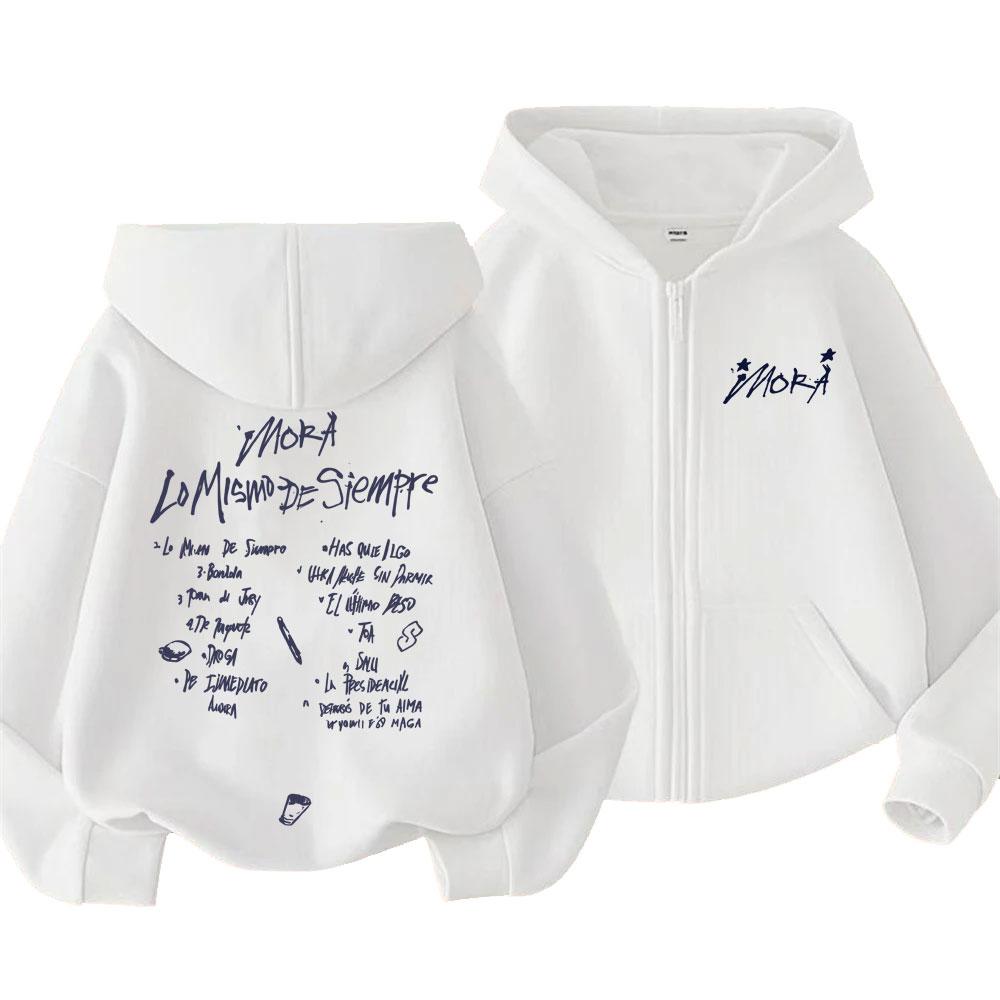 Rapper Mora Lo Mismo De Siempre  Zipper Hoodie Men Women Hip Hop Fashion Pop Music Zip Up Jacket Men's Oversized Streetwear