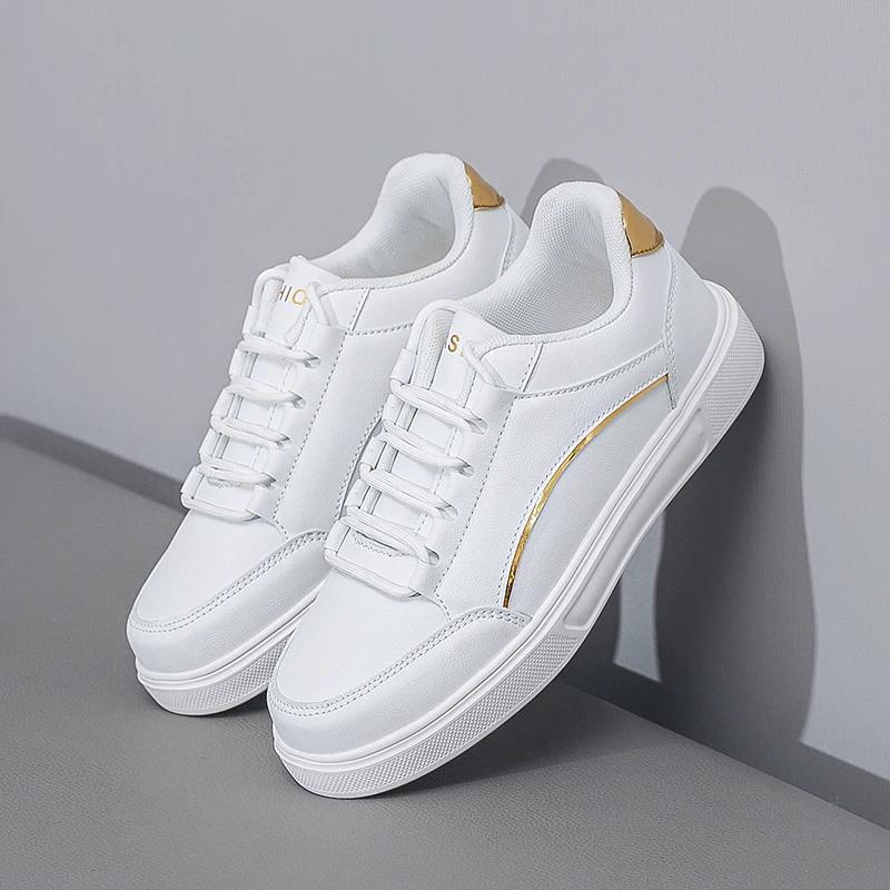 Mode NEU Frühling Herbst Luxus Lässig Leder Weiße Sneaker Mädchen Damen Flache Plateau Schuhe Designer Mode Laufschuhe für Frauen