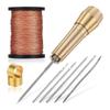 Aug. 9Pcs Leather Sewing Awl Kit With Copper Handle With 6 Needles For Leather Craft Needle Kit Shoe Repair Tool