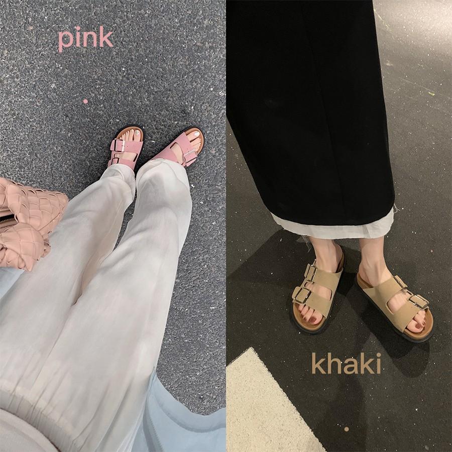 Slippers Women's Retro Leather Thick-soled Double Buckle Belt Birkenstock Slippers Sandals Outside Wear