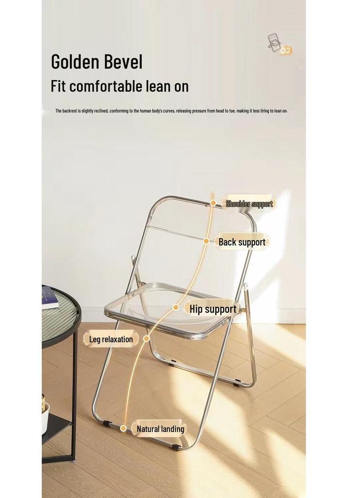 Trendy Clear Acrylic Folding Chair - Simple, Thickened Design for Makeup, Dining, or Home