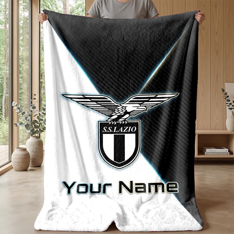 Custom Text Flannel Throw Blanket, Lightweight Cozy Bed Sofa BlanketLazio FC