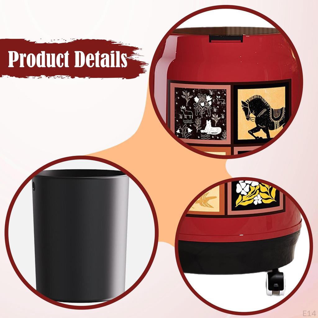 Decorative Large Capacity Trash Can with Universal Wheels for Kitchen, Vanity, Garage, RV.
