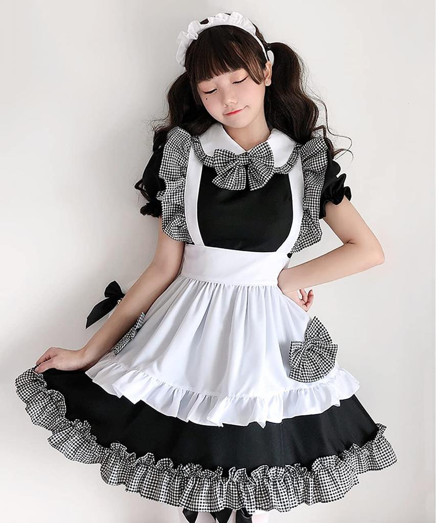 [Milky Time] Maid Lolita Dress, Mini Length, Gingham Check, Ruffles (M)