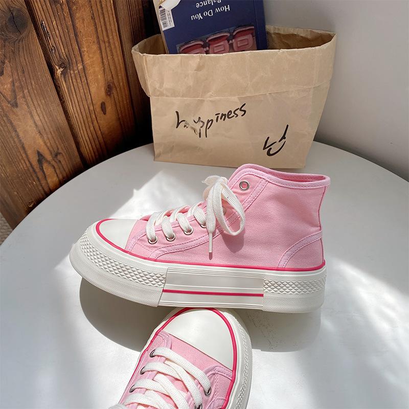 Autumn candy color high-top canvas shoes women's platform sole fashion versatile cute little white board shoes big head casual shoes