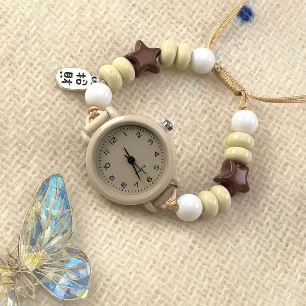 Modisches Dopamin Armbanduhr Verstellbare Perlen Stern Herz Kette Uhr Anhänger Quarz Uhr Damen Mädchen