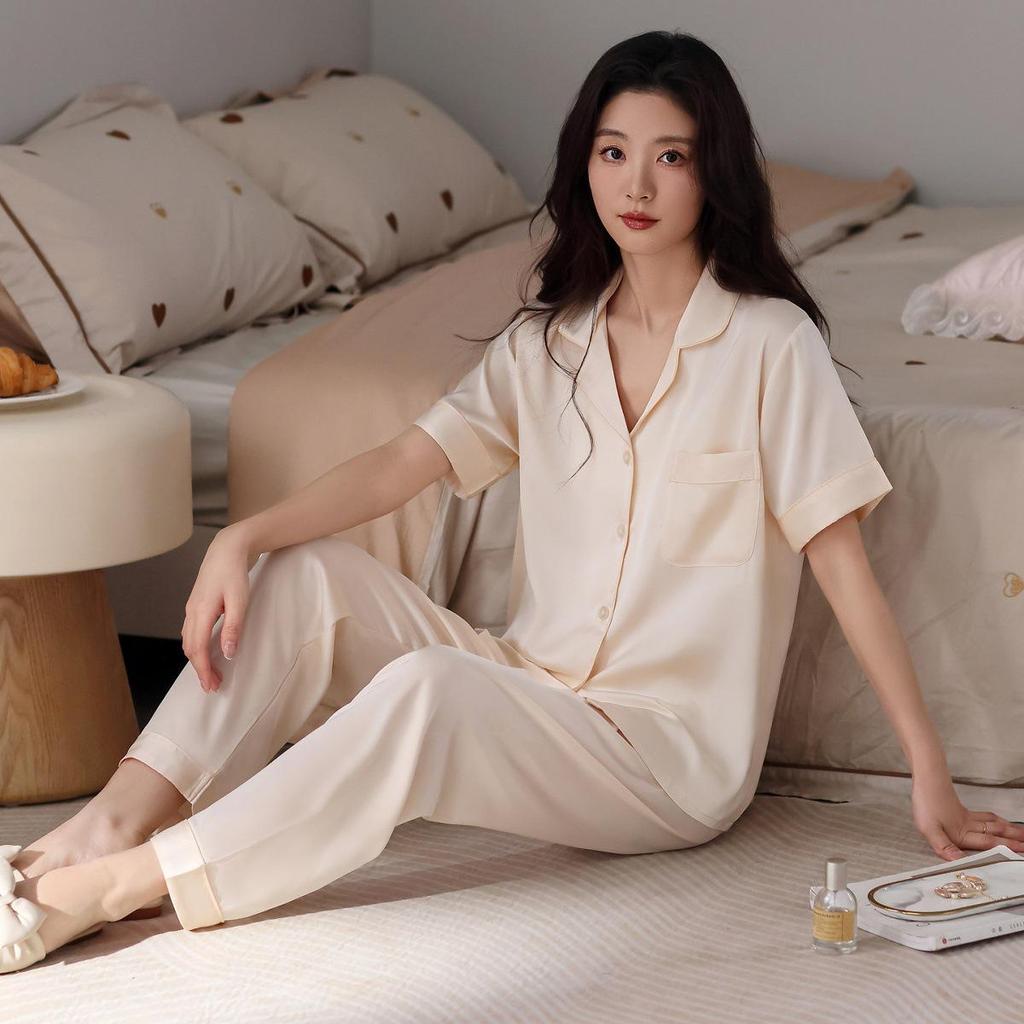 Women's Ice Silk Short Sleeve Pajama Set