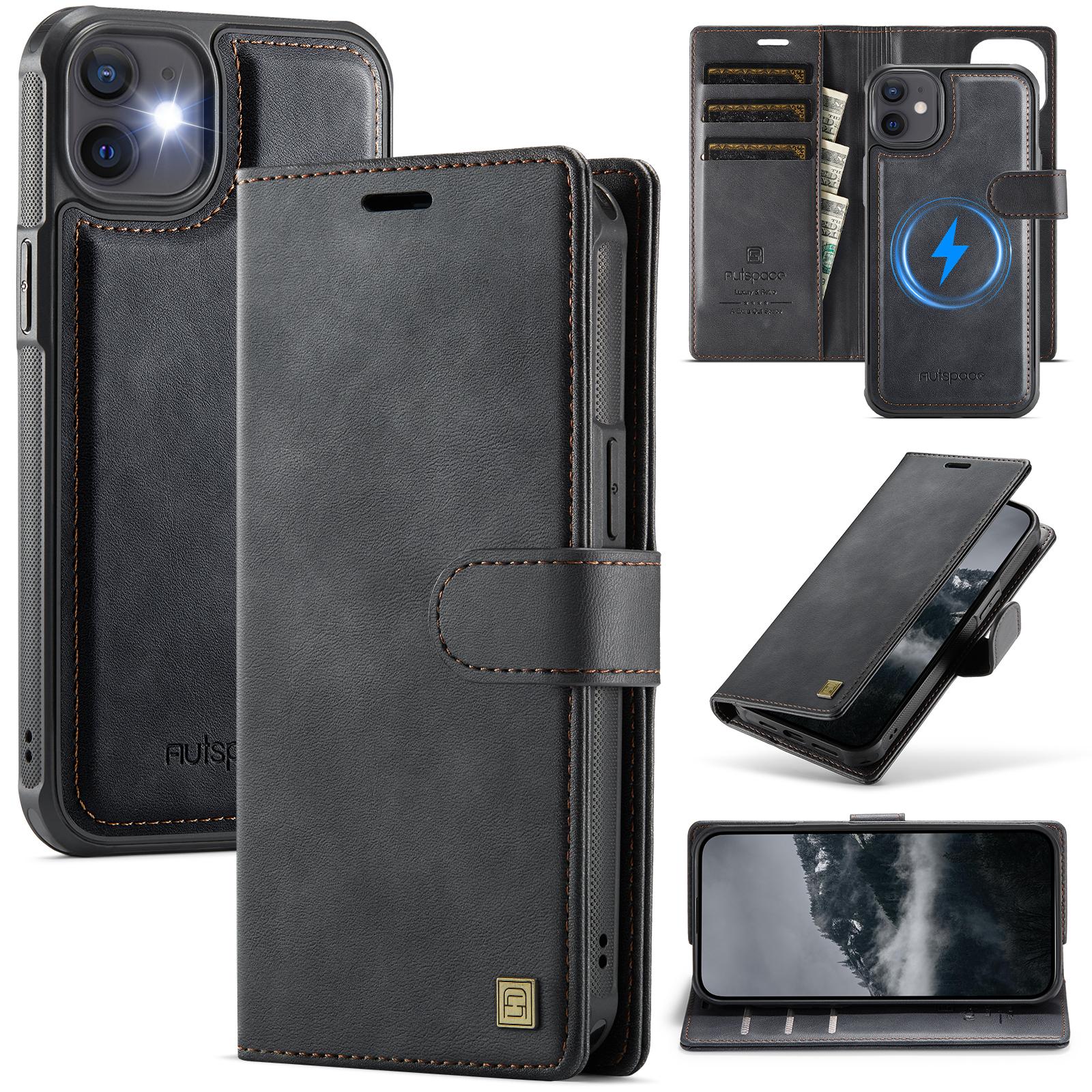 AUTSPACE A05 For iPhone 12 Pro/12 Case Wallet Stand Detachable Leather Magnetic Phone Cover