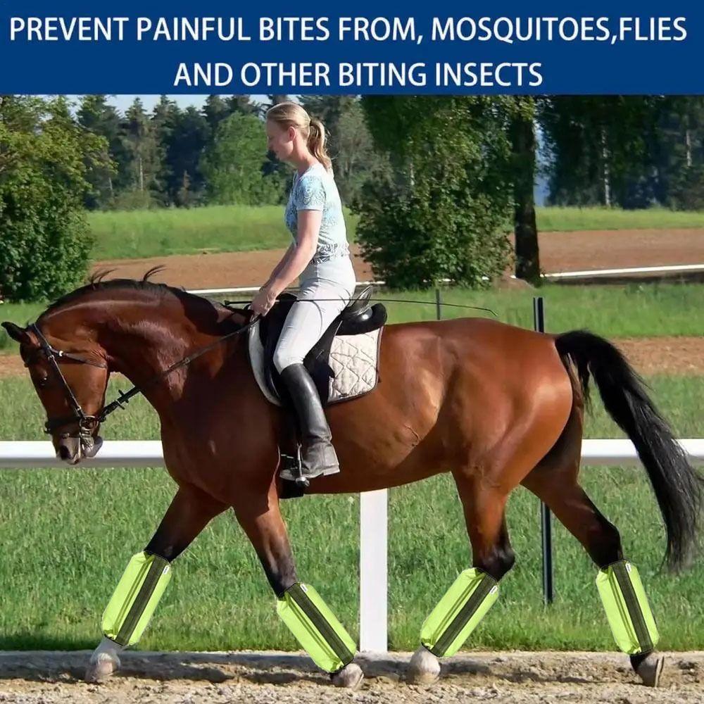 4Pcs Breathable Fly Boots for Horses Ventilated Mesh Fly Leg Wraps Horse Fly Sheets Outdoor Riding