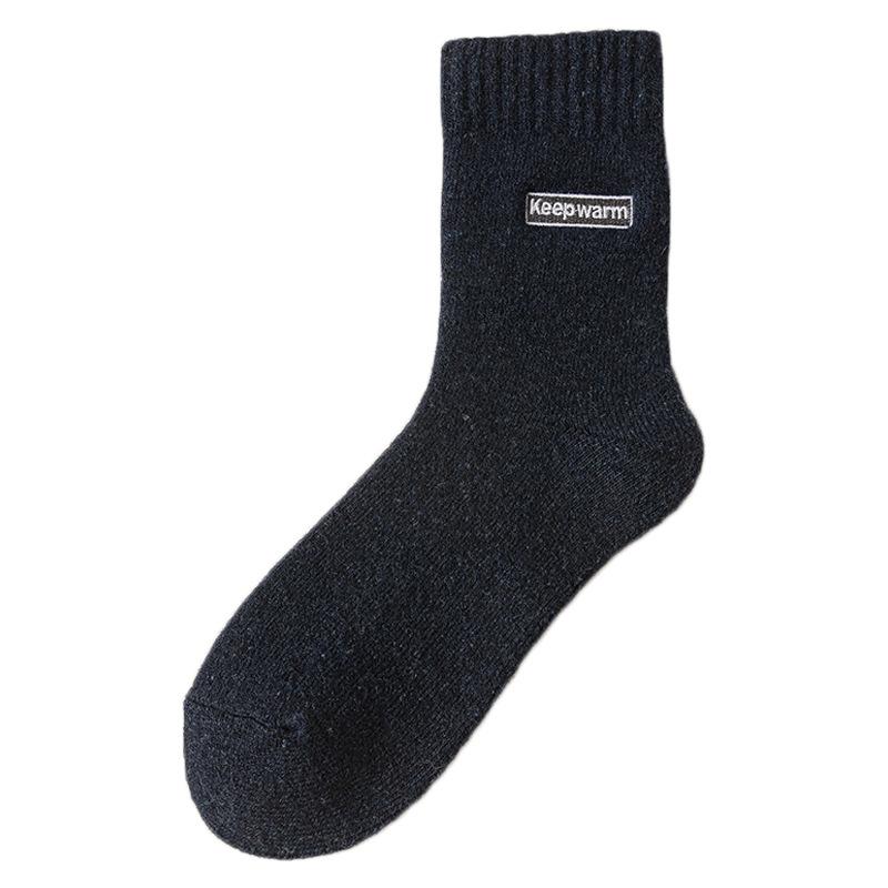 Wollsocken Herren Mittellange Socken Saison Warm Plüsch Verdickt Frottee Socken Bestickte Buchstaben Super Dicke Herrensocken