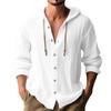 Men's Cotton Linen Shirts Long Sleeve Hooded Cardigan T-shirt Men's Blouse Summer Autumn Sweatshirts Hawaiian Beach Shirts