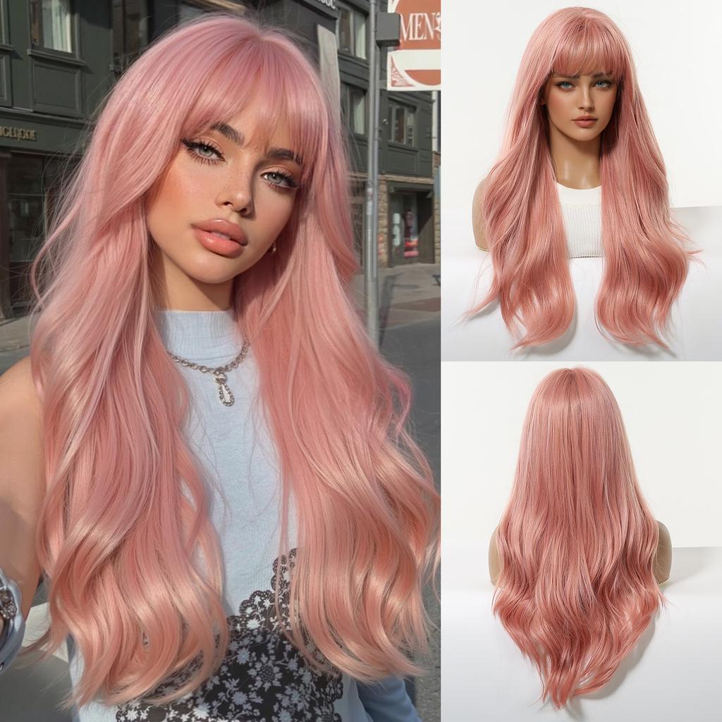 Platinum 613 Blonde Wig Long Wavy Synthetic Wig with Bangs Curly Mixed Golden for Women Cosplay Party Daily Use Heat Resistant