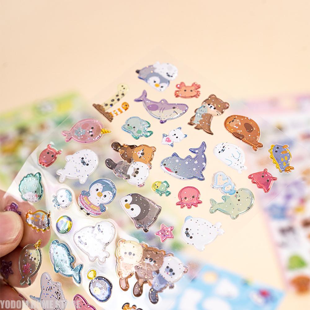 4 pcs/6pcs Kawaii Glittering 3D Sushi Sea Animals Vehicles Stickers Scrapbooking Diy Journal Stationery Sticker Gift Deco Art