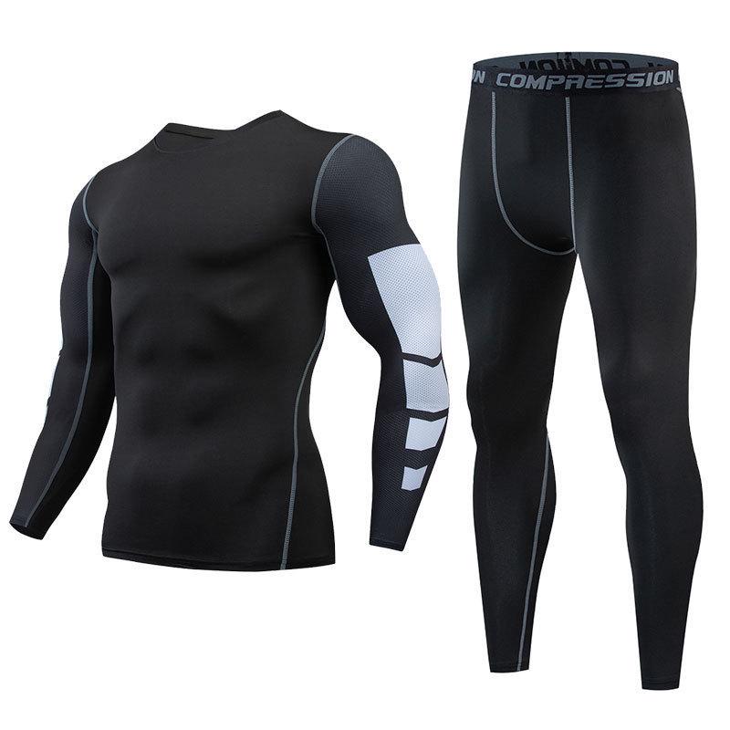Men's Fleece-Lined Breathable Fitness Set: Warm Base Layer Tights & Long Sleeve Shirt for Running/Basketball
