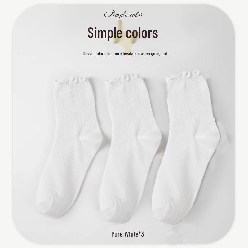 Chaussettes de Cheville à Volants Style Académie Lolita Japonaise - Sangles Croisées & Coton Couleur Unie