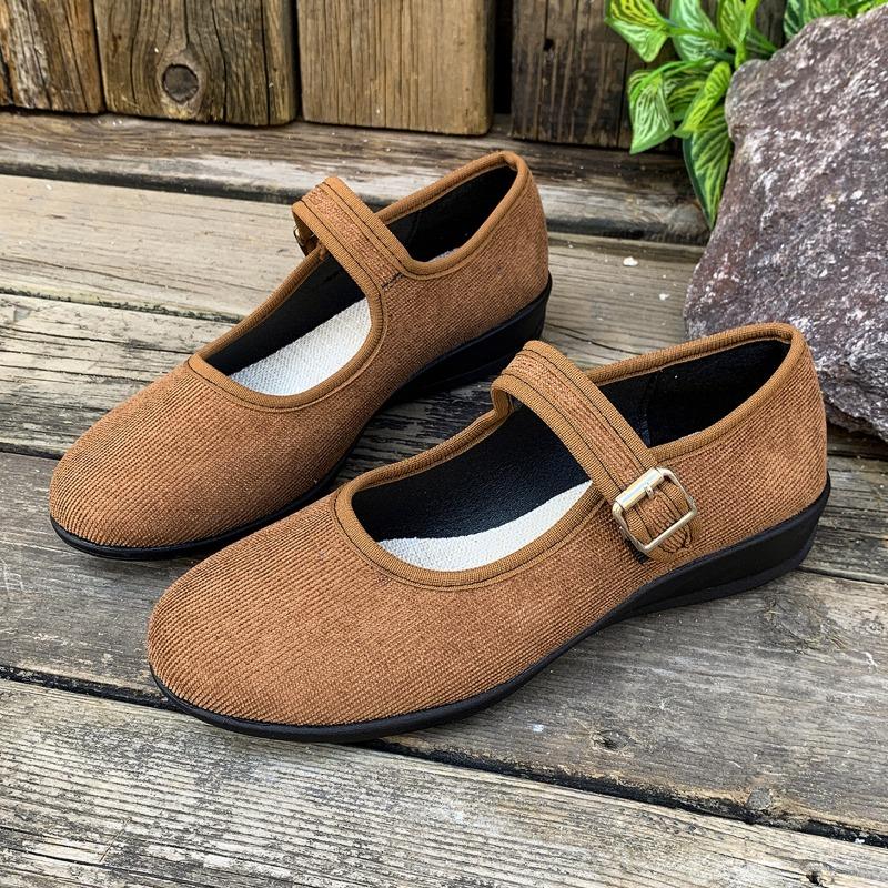 Large size hollow buckle low heel single shoes women's new cloth ballet shallow beanie shoes