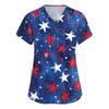 Women's Short Sleeve Independence Day Printed V-Neck Pocket Workwear Top