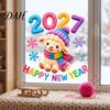 Snowflake Window Adhesives Chinese New Year Stickers, 2027 Goat Static Clings, Reusable Holiday Decor Crochet Knit Lamb Decals, for Home Shop