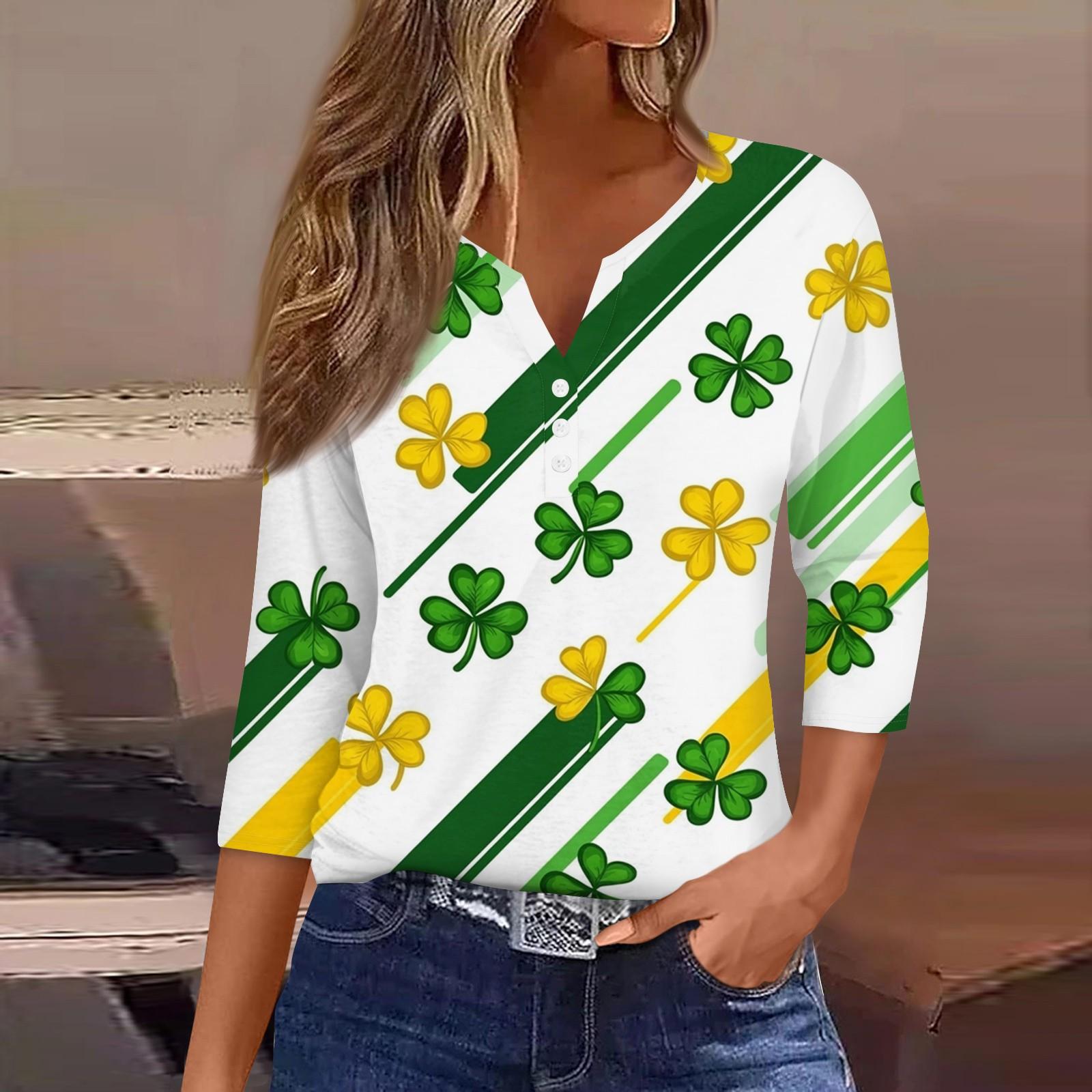 

Жіноча футболка з принтом на ґудзиках, рукав 3/4, повсякденна мода на вихідні, базовий V-подібний виріз, звичайний топ XL жовтий