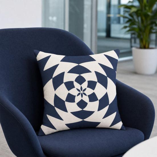 Geometric Pillow Cover, Washed Linen Look Throw Pillow Case with Hidden Zipper, Minimalist Cushion Cover for Sofa, Bed, Office, Cozy Home Decor