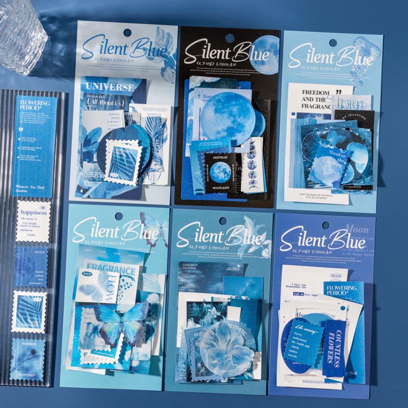 Stilles blaues Glitzer-Sticker-Set: Ketchup Girl Blues Thema DIY Journal Dekoration