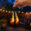 Vintage Style Table Lamp Halloween Lantern LED Candle, Spooky Pumpkin Witch Tabletop Decor with Decorative Holiday Lighting Metal Hanger, Electronic
