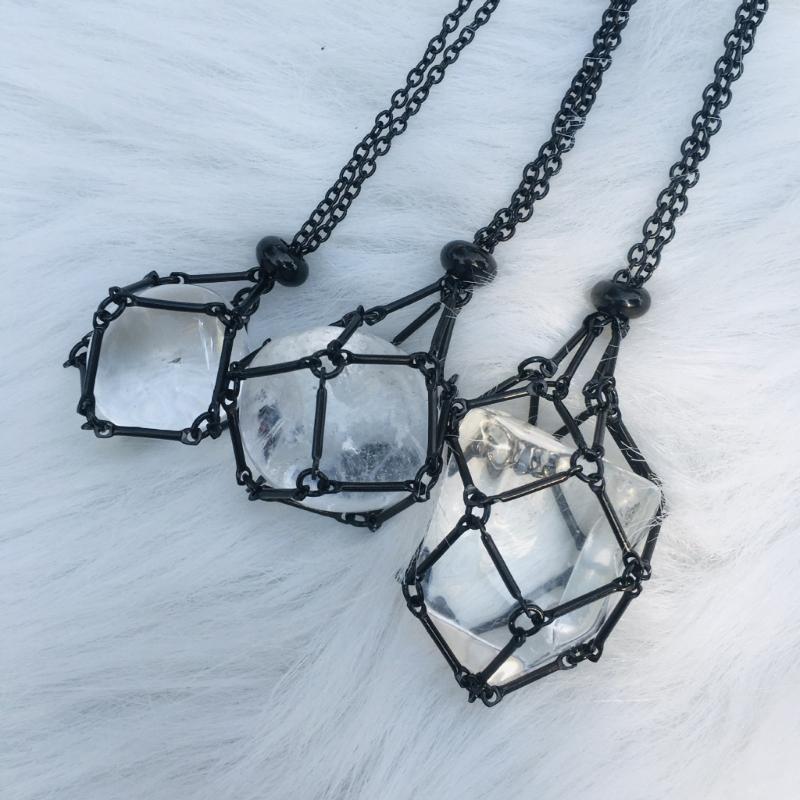 Empty Crystal Stone Holder Necklace Adjustable Natural Crystal Cage Necklace