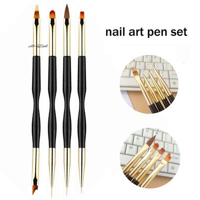 4Pcs Dual-Ended Nail Art Brushes Set Professional Gel Polish Liner Acrylic Nail Brush for Flower Painting Drawing Manicure Tools