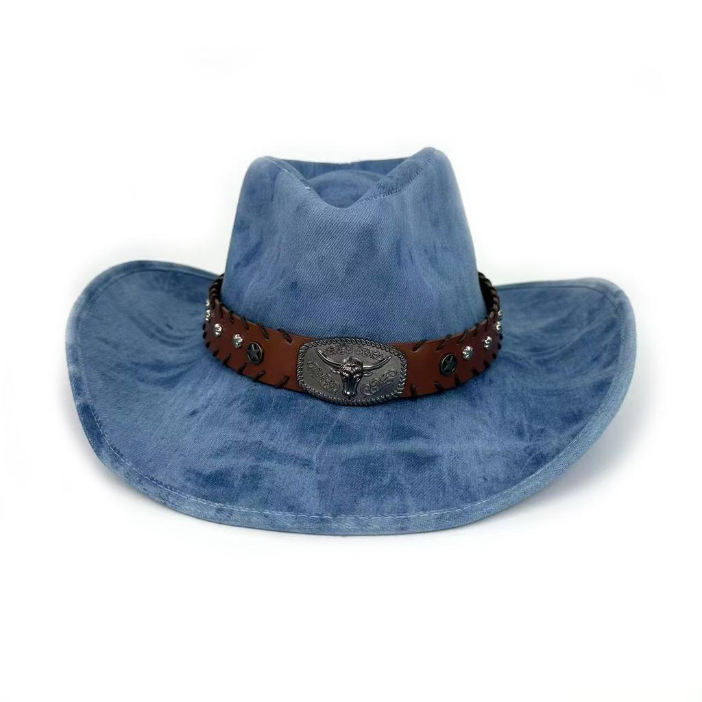 Western Cowboyhatt Europeisk och Amerikansk Stil Rese Ko Huvud Bälte Jazzhatt Män och Kvinnor Persikofärgad Hög Hatt